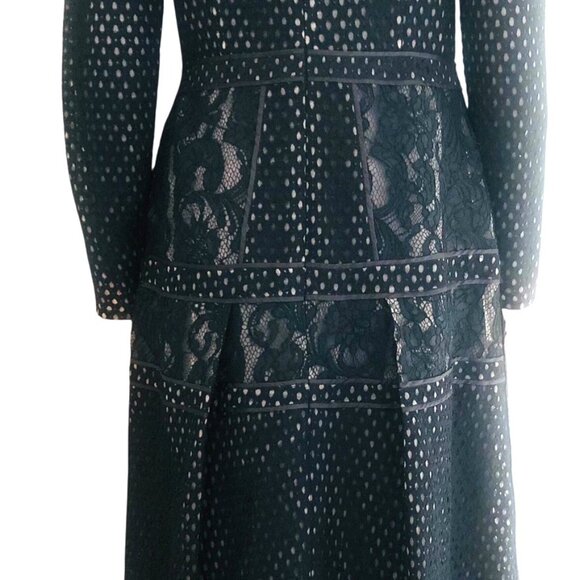 MIRI Floral Dot Pattern Black Lace Overlay Structured Detailed Midi Dress Sz 6 - Picture 3 of 4